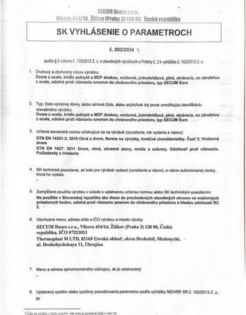 Vyhlasenie o parametroch secum euro